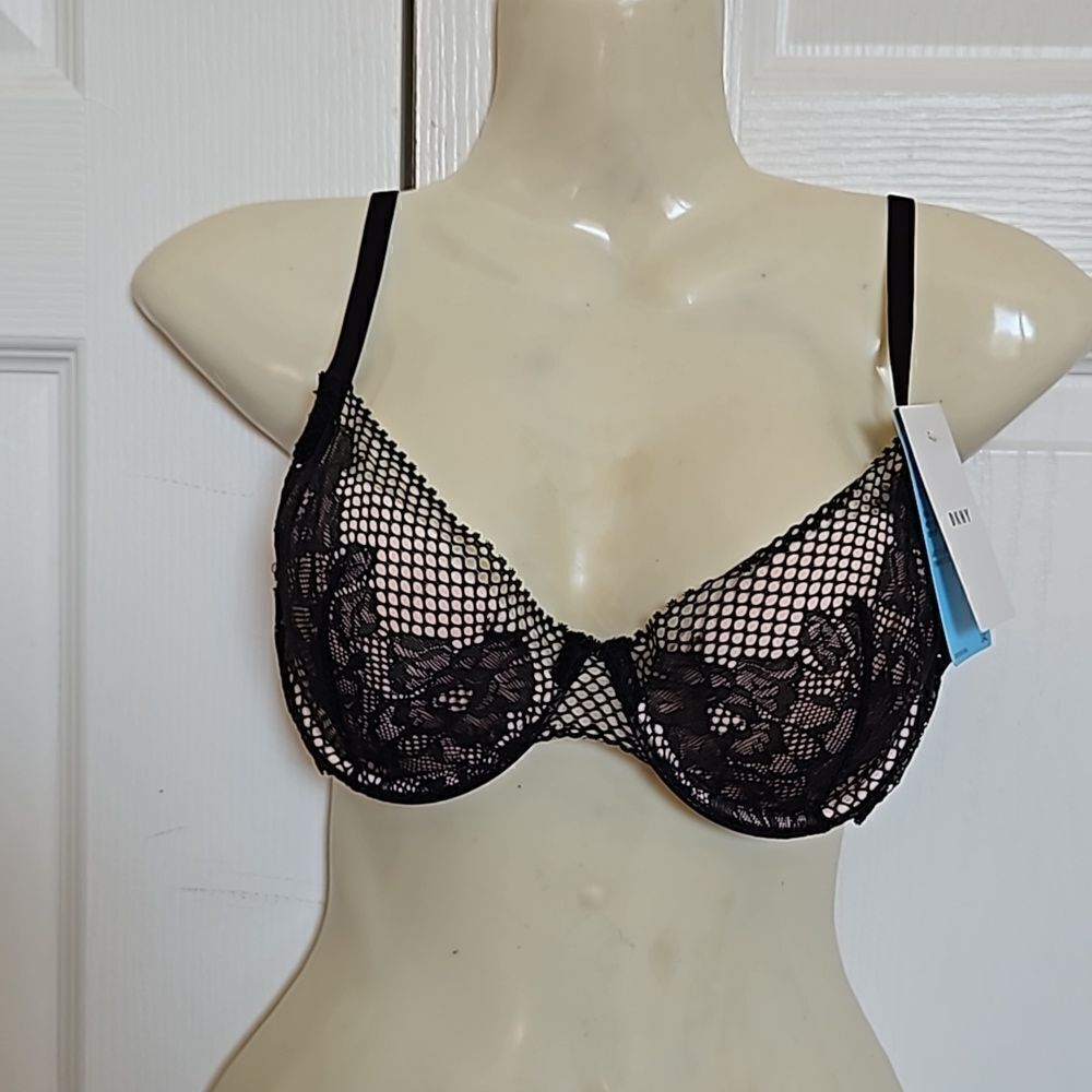 DKNY Women's Lace Lightly Padded Underwire Contour Bra 34C Black/ Cream